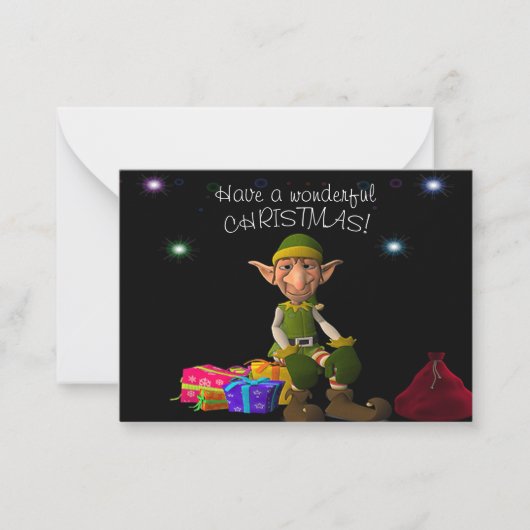 Elf en kerstcadeautjes notitiekaartje (Voorkant)