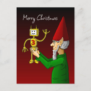 Elf- en Robot-Briefkaart voor kerstmis Briefkaart