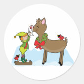 Elf en Rudolf Ronde Sticker (Voorkant)