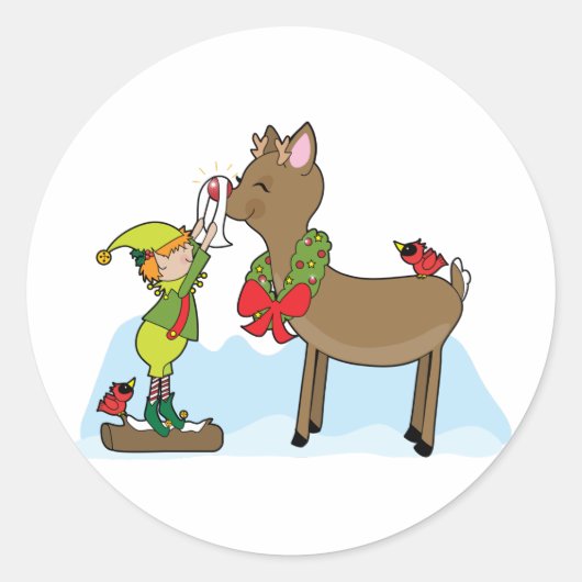 Elf en Rudolf Ronde Sticker (Voorkant)