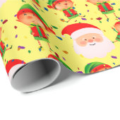 Elf en Santa Claus Kerstfeestdag schattig feestmaa Cadeaupapier (Rol Hoek)