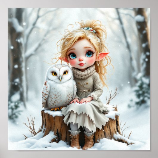 Elf en Sneeuwuil Poster (Voorkant)