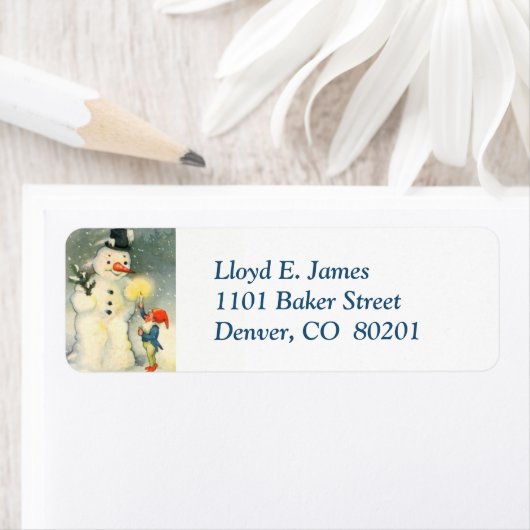 Elf en Snowman Retro Return Address Label (Insitu)