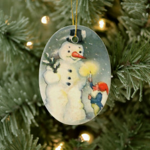 Elf en Snowman Vintage-Ornament voor kerstmis Keramisch Ornament