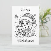Elf en Teddy Bear kleuren mij Kaart (Staand voorkant)
