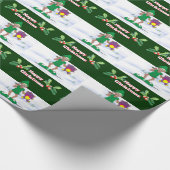 Elf en tweekleppige teddy, holly berries, sneeuwsc cadeaupapier (Hoek)