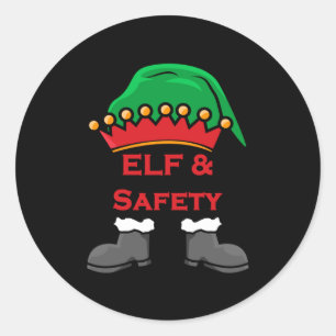 Elf en Veiligheid, Grappige Gezondheid & Veilighei Ronde Sticker