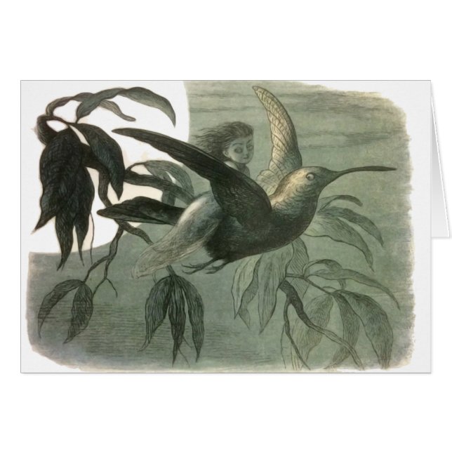 Elf Fairies Elfen Maan Nachtscène Vogel Vliegen (Voorkant Horizontaal)