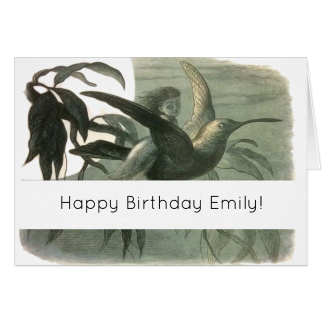 Elf Fairies Elfen Maan Nachtscène Vogel Vliegen (Voorkant Horizontaal)