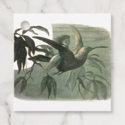 Elf Fairies Elfen Maan Nachtscène Vogel Vliegen Bedankjes Labels (Voorkant)
