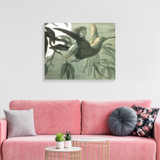 Elf Fairies Elfen Maan Nachtscène Vogel Vliegen Canvas Afdruk (Insitu (Woonkamer))
