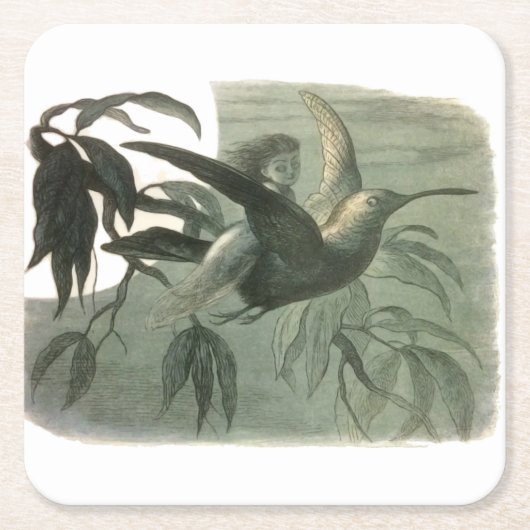 Elf Fairies Elfen Maan Nachtscène Vogel Vliegen Kartonnen Onderzetters (Voorkant)