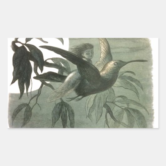 Elf Fairies Elfen Maan Nachtscène Vogel Vliegen Rechthoekige Sticker (Voorkant)