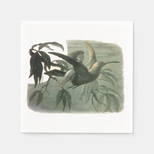 Elf Fairies Elfen Maan Nachtscène Vogel Vliegen Servet (Voorkant)