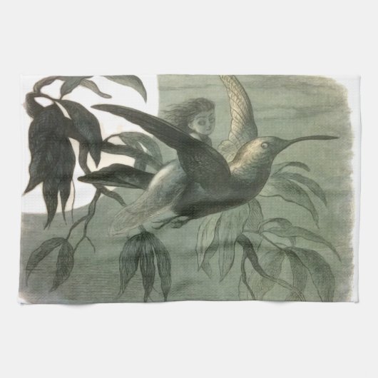 Elf Fairies Elfen Maan Nachtscène Vogel Vliegen Theedoek (Horizontaal)