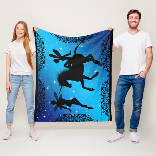 Elf Fairy Unicorn Fantasy Med met zwarte achtergro Fleece Deken (In situ)