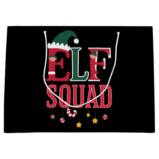 Elf Familie Kerst Bijpassende Pyjama Elf Squad Groot Cadeauzakje (Voorkant)