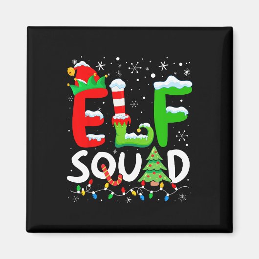 Elf Familie Kerst Bijpassende Pyjama Xmas Elf Squ Magneet (Voorkant)