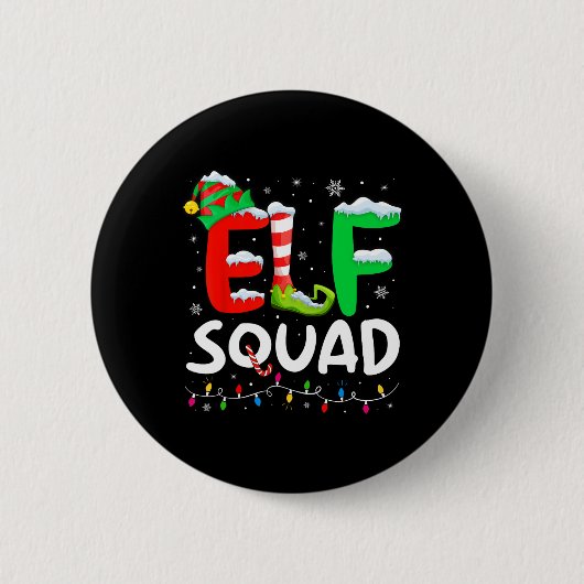 Elf Familie Kerst Bijpassende Pyjama Xmas Elf Squ Ronde Button 5,7 Cm (Voorkant)