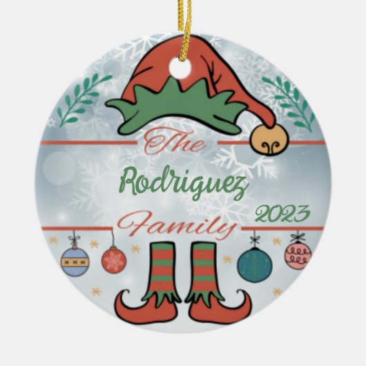 Elf Familie Kerstmis Keramisch Ornament (Voorkant)