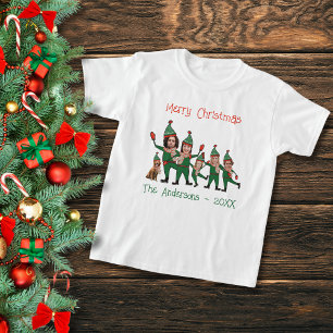 Elf familie plus hond grappige aangepaste kerst t-shirt