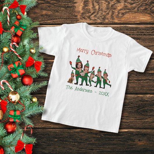 Elf familie plus hond grappige aangepaste kerst t-shirt