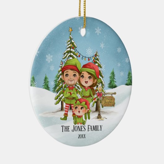 Elf Familie van 3 Kerstmis Keramisch Ornament (Rechts)