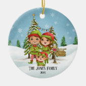 Elf Familie van 3 Kerstmis Keramisch Ornament (Voorkant)