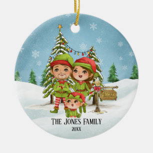 Elf Familie van 3 Kerstmis Keramisch Ornament