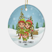 Elf Familie van 3 Kerstmis Keramisch Ornament (Links)