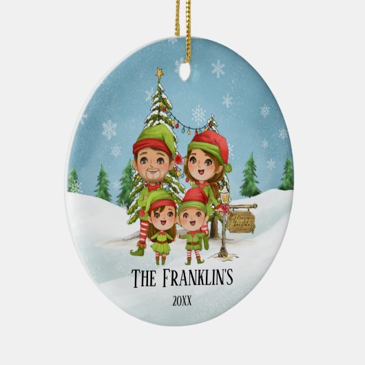 Elf Familie van 4 mam Pap Dochterzoon Keramisch Ornament (Rechts)
