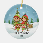 Elf Familie van 4 mam Pap Dochterzoon Keramisch Ornament (Voorkant)