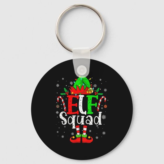 Elf Family Christmas Matching Pajamas Xmas Elf Squ Sleutelhanger (Voorkant)