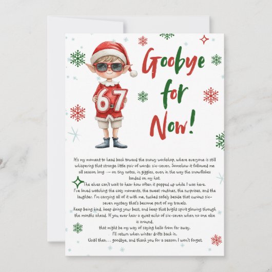 Elf Farewell Goodbye Letter Christmas 6 7 trend Kaart (Voorkant)