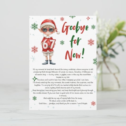 Elf Farewell Goodbye Letter Christmas 6 7 trend Kaart (Staand voorkant)