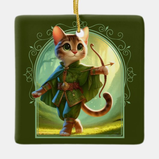 Elf Feline Fantasy Avontuur Keramisch Ornament (Voorkant)