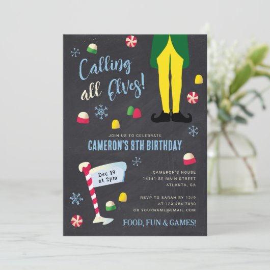 Elf Film Kinder schoolbord Winterverjaardag Kaart (Staand voorkant)