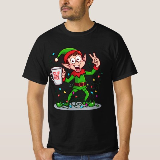 Elf Fuel – Cute Coffee Elf Funny Christmas Design T-shirt (Voorkant)