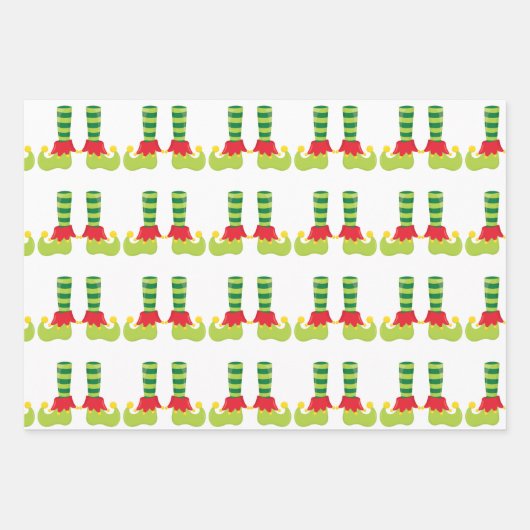 Elf gezichten en voeten kerstkerkpatroon inpakpapier vel (Voorkant)