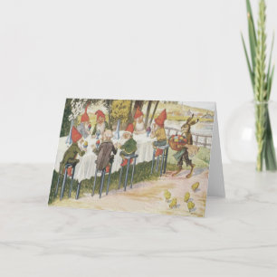 Elf Gnome Easter Bunny Chick Colored Egg Feestdagen Kaart