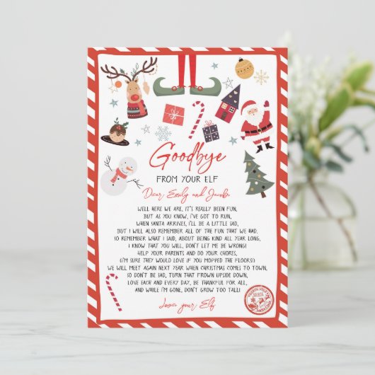 Elf Goodbye Brief Afscheid van Elf Christmas Kaart (Staand voorkant)