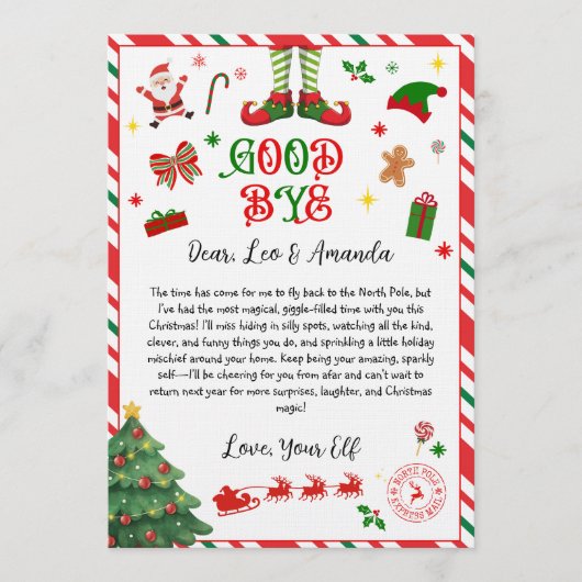elf goodbye letter - elf return letter invitation kaart (Voorkant)