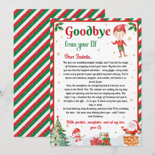 Elf Goodbye Letter Goodbye from Elf Christmas Kaart (Voorkant / Achterkant)