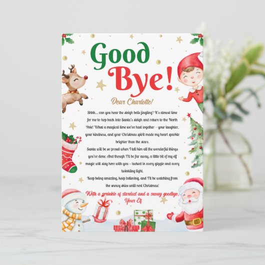 Elf Goodbye Letter Goodbye from Elf Christmas Kaart (Staand voorkant)