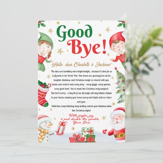Elf Goodbye Letter Goodbye from Elf Christmas Kaart (Staand voorkant)