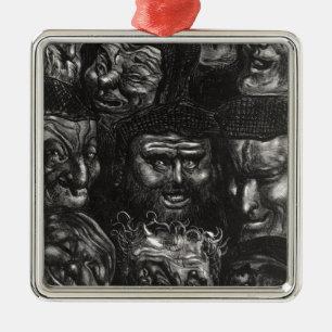 Elf groteske gezichten metalen ornament