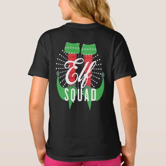 Elf Heels Squad kerstfeestdag naam T-shirt (Achterkant)