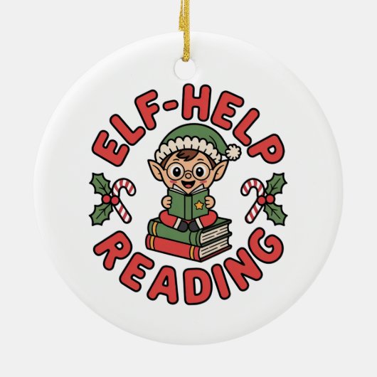 Elf-Help Reading Holiday Tree Keramisch Ornament (Achterkant)