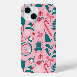 Elf Holiday ingelijst pictogrampatroon iPhone 15 Case