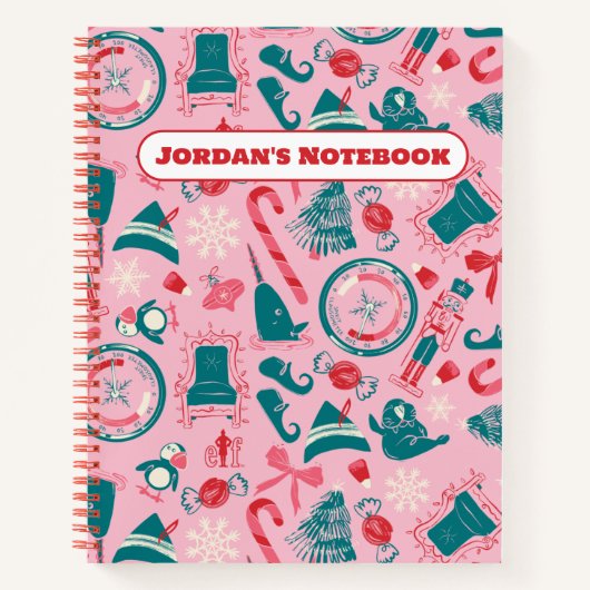 Elf Holiday ingelijst pictogrampatroon Notitieboek (Voorkant)